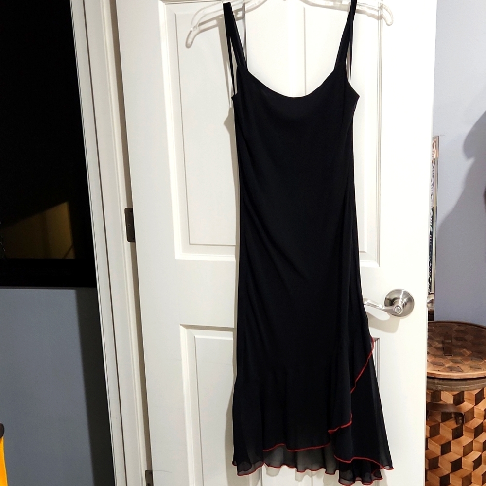 Practically New! Black chiffon dress with red hem+mathing shawl